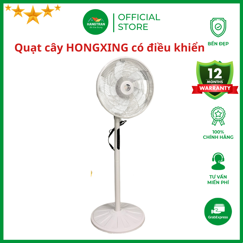 Quạt Cây Đứng Nanomax, HONGXING 5 Cánh, Siêu Mát, Có Điều Khiển, Hàng Chính Hãng - BH 12 tháng - Gia