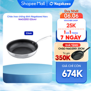 Chảo chống dính inox đa lớp toàn phần NAG2202 (22cm) - Dùng trên mọi loại bếp - Chống dính Whitford - Hàng chính hãng