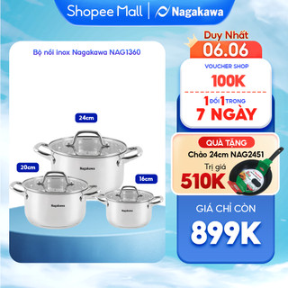 Bộ 3 nồi inox 5 đáy Nagakawa NAG1360 (16cm - 20cm - 24cm) - Hàng chính hãng