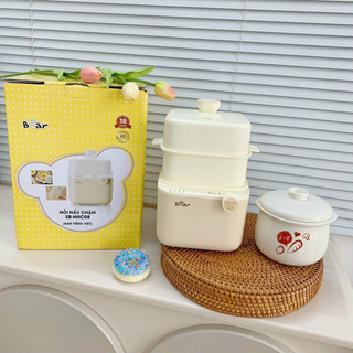 Nồi Nấu Cháo Cho Bé Bear Mẫu Mới 0.8l 1.6l Ninh Hầm Cách Thuỷ Bảo Hành 18 Tháng
