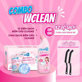 Combo WCLEAN Viên sạch bồn cầu CleanZ 12 viên và 01 Chai sạch bồn cầu CleanZ - Tặng 02 bàn chải đánh kẽ