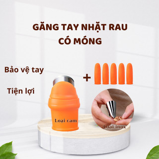 Bao ngón tay nhặt/hái/ngắt rau có móng tay kim loại, Găng tay hỗ trợ nhặt/hái/ngắt rau, Dụng cụ bấm/hái/nhặt/ngắt rau củ