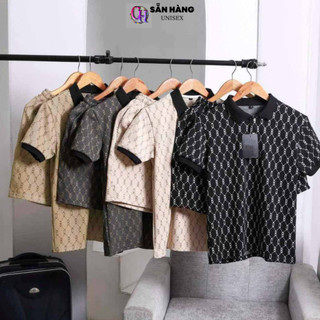 Bộ quần áo Hè nam nữ polo họa tiết chữ B-C thời trang unisex thoáng mát mặc nhóm thể thao chất thun lạnh co giãn - CHP