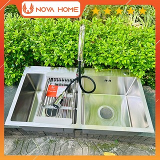 Chậu rửa bát đúc 2 hố cân inox 304, bồn rửa chén 2 hộc inox 304 cao cấp