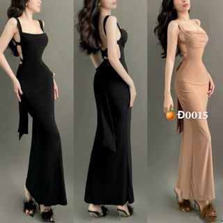 đầm body 2 dây dáng dài maxi hở lưng dây đan cột nơ xinh