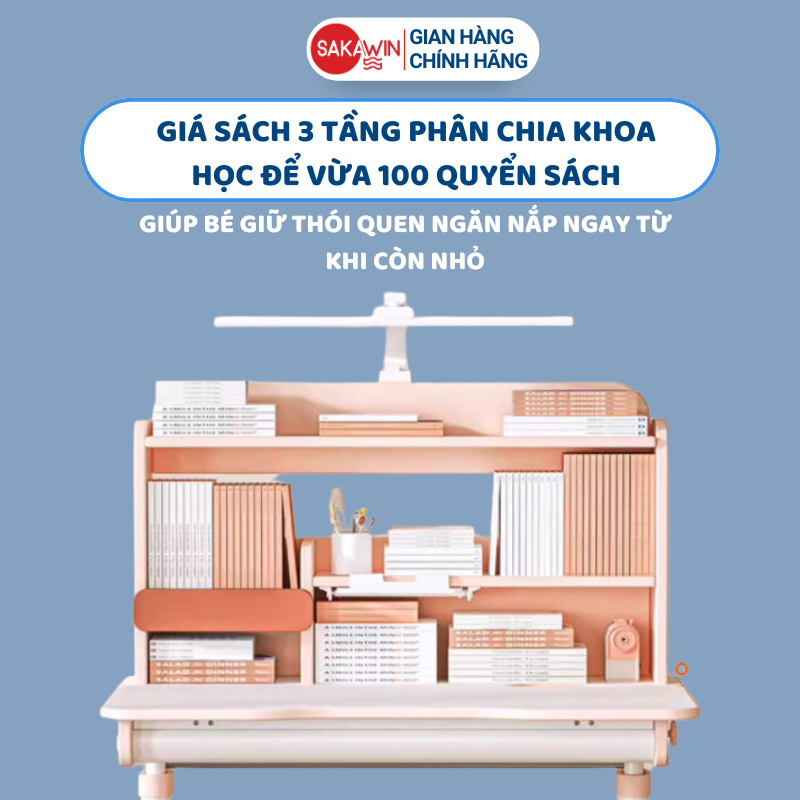 Bộ bàn học sinh thông minh Sakawin Pro100 Gỗ tự nhiên cao cấp, Mặt bàn xẻ đôi size 100cm | BigBuy360 - bigbuy360.vn