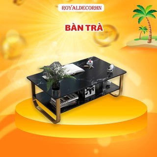 Bàn trà sofa gỗ họa tiết cẩm thạch,bàn sofa 2 tầng, mặt gỗ chân thép tĩnh điện,