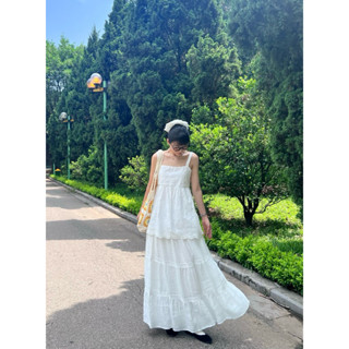 Chân Váy Vintage Maxi Dài Xoè Rộng Nhiều Tầng Phối Ren Lưng Thun Mùa Hè