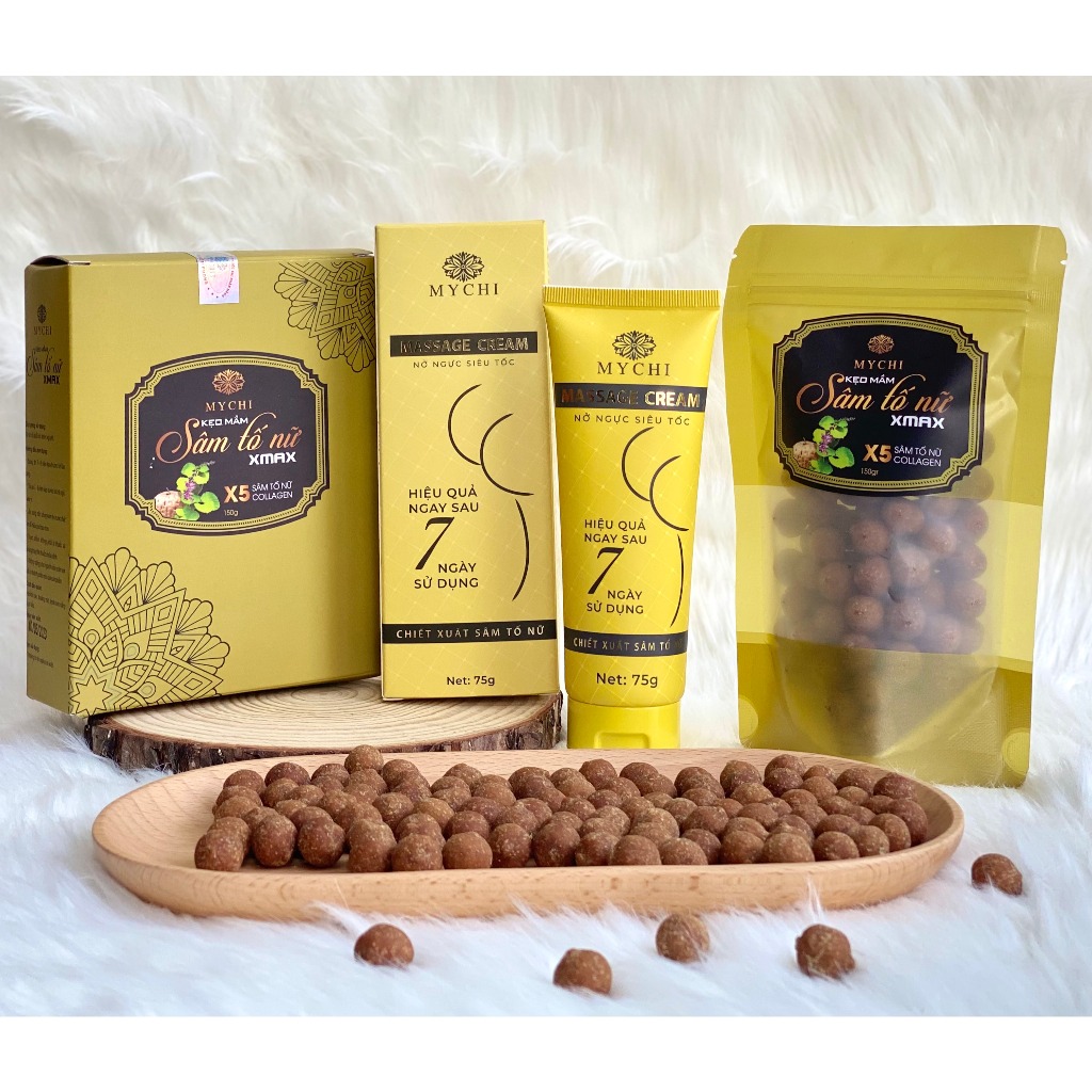 Liệu trình tăng size Vòng 1 siêu tốc COMBO Kẹo mầm Sâm tố nữ Xmax & Kem massage nở ngực MYCHI