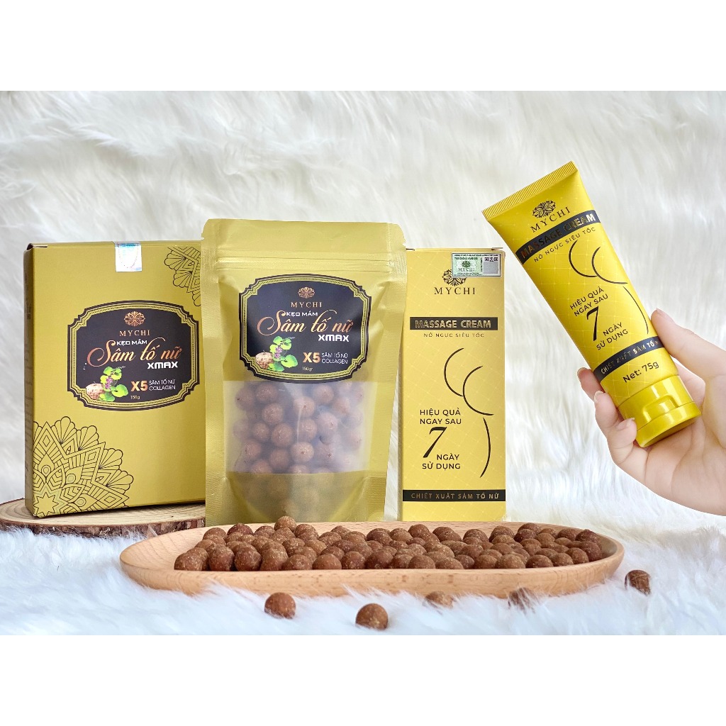 Liệu trình tăng size Vòng 1 siêu tốc COMBO Kẹo mầm Sâm tố nữ Xmax & Kem massage nở ngực MYCHI