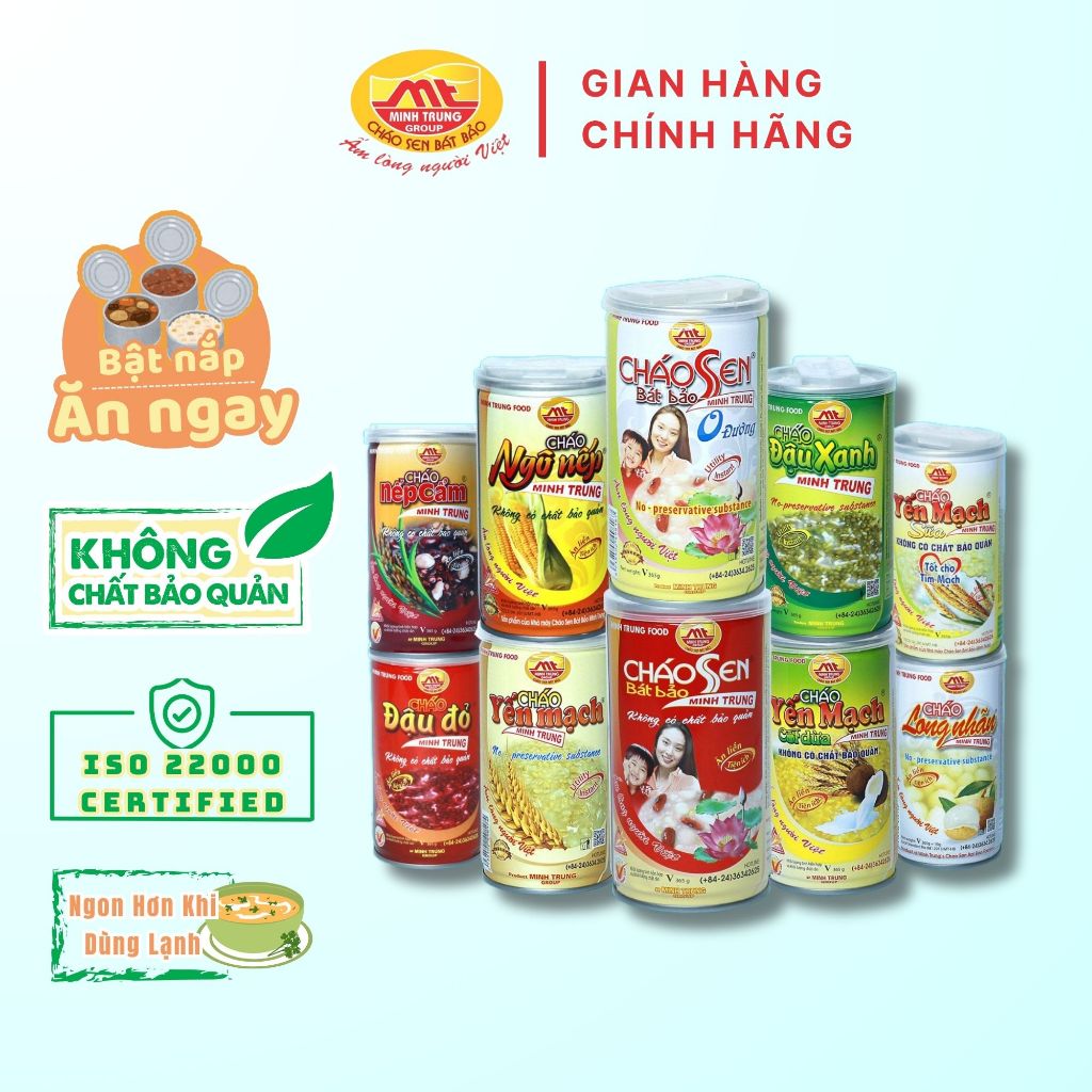 Combo 6 lon Cháo sen các loại ăn liền Minh Trung không chất bảo quản ngon hơn khi để lạnh