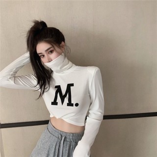 Áo Thun Borip Cổ Lọ Dài Tay Kèm In Chữ M Đơn Giản TTSLC0309
