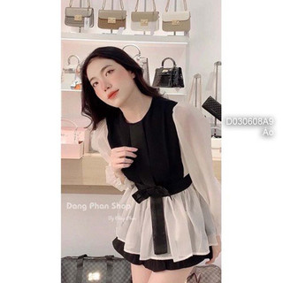 Áo peplum tay dài phối nơ bụng, áo kiểu nữ VIENS STORE