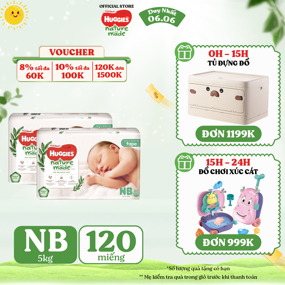 Combo 2 Tã Dán Huggies Platinum Nature Made Size NB60