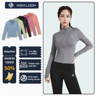 Áo Khoác Thể Thao Dài Tay Khóa Kéo Nữ KSM Tập Gym Yoga Aerobic Vải 2 Lớp Mềm Mát Ôm Body AK990