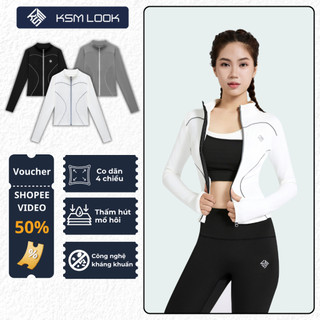 Áo Khoác Thể Thao Dài Tay Khóa Kéo Nữ KSM Tập Gym Yoga Aerobic Vải 2 Lớp Mềm Mát Ôm Body AK991
