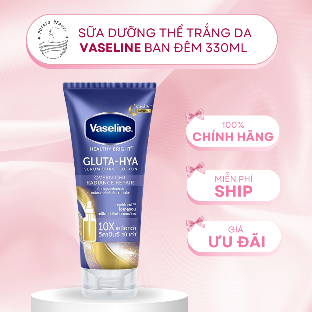 Sữa Dưỡng Thể Vaseline Trắng Da Ban Đêm 330ml Healthy Bright Gluta HYA Burst Over Night