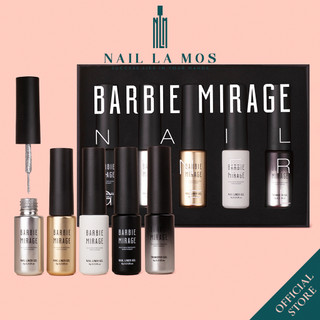 Set 5 gel vẽ cọ nét Barbie Mirage chính hãng 6g - Bộ sơn gel vẽ móng nail chất đặc, cọ mảnh đen trắng, nhũ vàng bạc