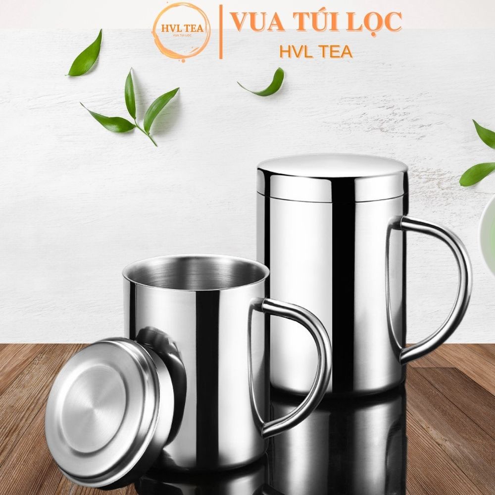 Cốc inox cách nhiệt, có quai, có nắp, cứng bền, cách nhiệt, ca inox 304 cao cấp - HVL TEA