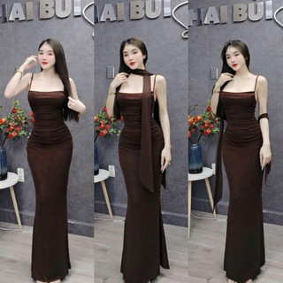 Đầm ôm body dáng dài dây thun ladong tôn dáng phù hợp với đi tiệc đi dạo