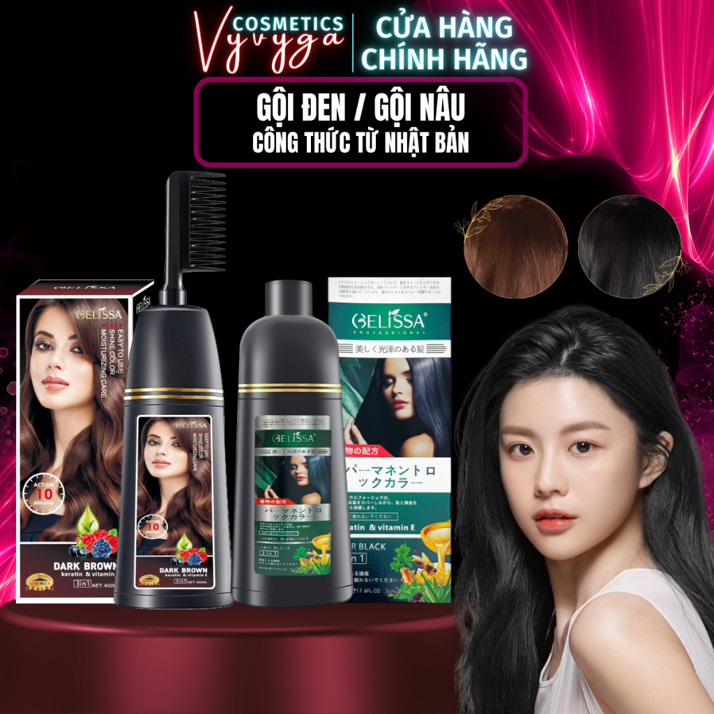 Dầu gội phủ bạc GELISSA 500ml và 400ml Lược nhuộm tóc thông minh đen nâu thảo dược nhuộm tóc đen nâu tại nhà GD05