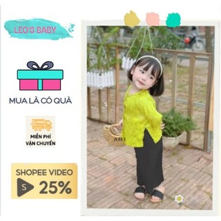 Áo bà ba gấm lụa in hoa kèm quần đen cho bé gái 8-20kg