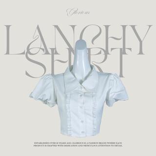 Áo sơ mi tay bồng ngắn tay phối ren Lanchy Top GLORIOUS chất liệu cotton phong cách tiểu thư