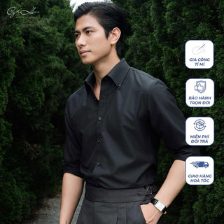 Áo Sơ Mi Nam cổ Buttondown GENTLE HOME màu đen cao cấp vải cotton chống nhăn tốt công sở