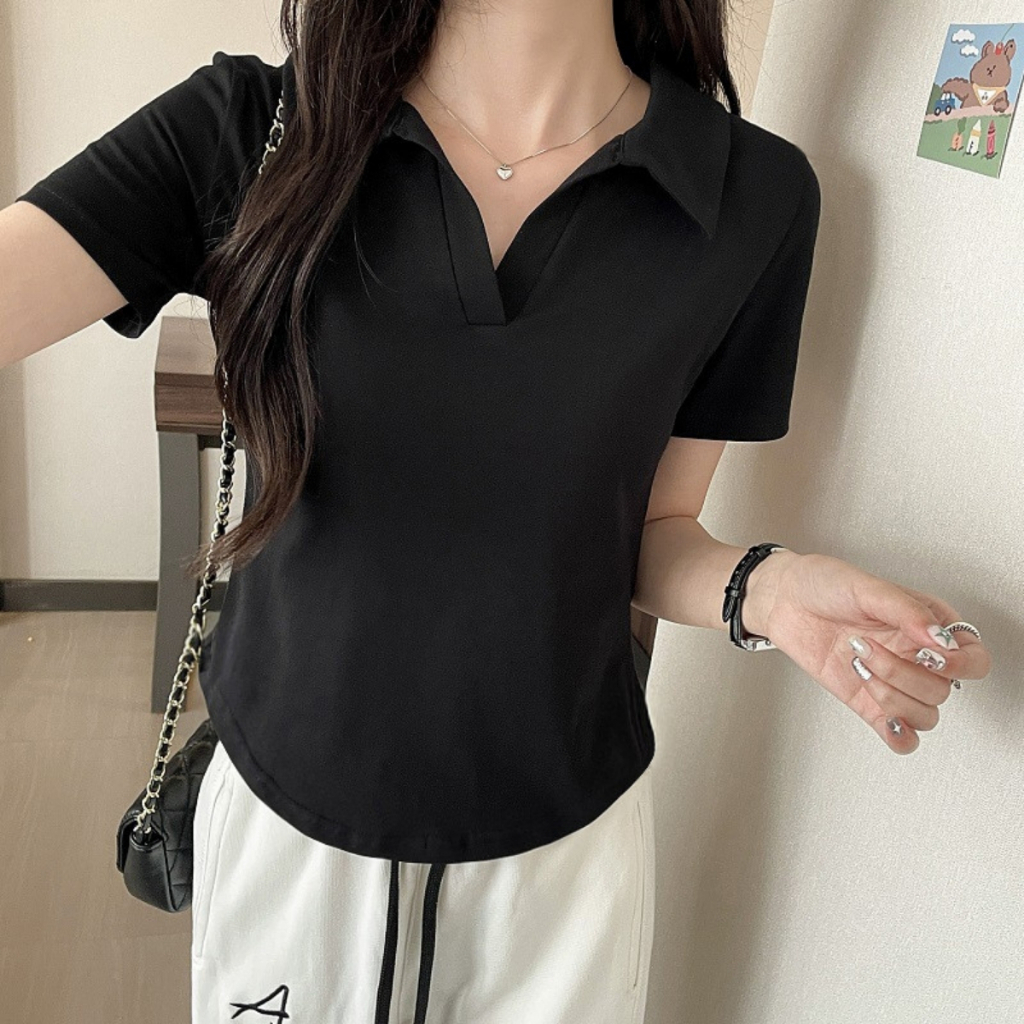 Áo Polo Nữ Bigsize Tay Ngắn Cổ Bẻ Vạt Bầu Che Bụng Vải Thun Gân Co Giãn Thoải Mái G120 | BigBuy360 - bigbuy360.vn