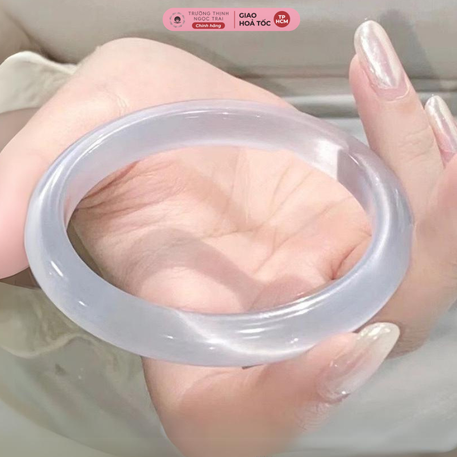 Vòng Đá Mắt Mèo Nhân Tạo Màu Trắng Bản Hẹ Nhỏ Xinh Xắn, Trẻ Trung - Ngọc Trai Trường Thịnh