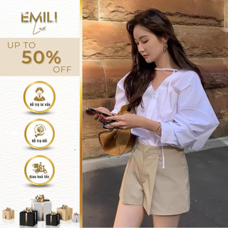 Áo sơ mi kiểu nữ form rộng  cổ chữ V Emili sơ mi kiểu nữ phong cách Hàn Quốc 