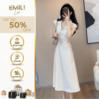 Đầm suông cổ bẻ phong cách Emili đầm sơ mi khoét eo kiểu nữ đi làm đi tiệc 