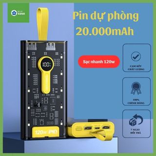 Sạc Dự Phòng Trong Suốt 30000 mAh Với Cổng Sạc Nhanh 120W PD Tặng Kèm 4 Đầu Sạc Màn Hình Ô LED