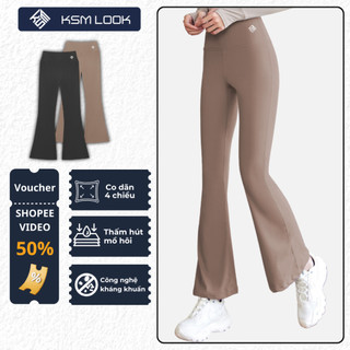 Quần Legging Dài Nữ KSMLOOK Cạp Cao Nâng Mông Ống Loe Vải Mềm Co Dãn Khoe Chân Thon Dài QLG605