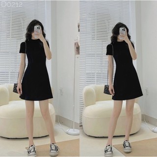 METWO. - Váy thun đen cotton zip trơn ngắn xoè cổ cao 3p chiết eo body cộc tay kèm tag rời basic co dãn ulzzang HQ #212