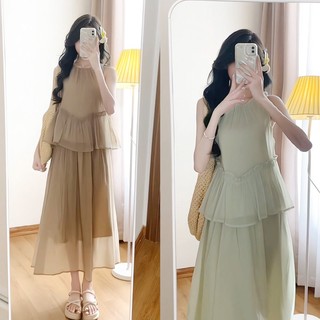 Set áo babydoll phối chân váy dài bồng bềnh CHANGSTORE  - v119