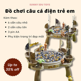 Đồ chơi câu cá điện trẻ em 45 con cá, 4 cần câu nam châm, 4 cần móc phù hợp cho bé 2 - 6 tuổi, tặng kèm 3 pin AA
