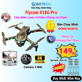 Flycam Mini v186 Pro Cảm Biến Laser Chống Va Chạm 4 Chiều, Máy Bay Playcam Carbon 3 Mắt Camera 8k, Motor Không Chổi Than