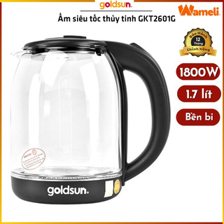 Ấm siêu tốc thủy tinh chịu nhiệt 1,7l 1800w đun sôi trong 3p - tự ngắt khi sôi goldsun gkt2601g