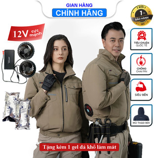 Áo điều hòa japan màu XANH RÊU , áo chống nắng có gắn quạt gió chạy được 10-14h quạt không chổi than