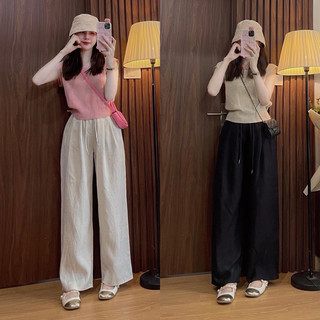 Set quần suông be mix áo len sn QC