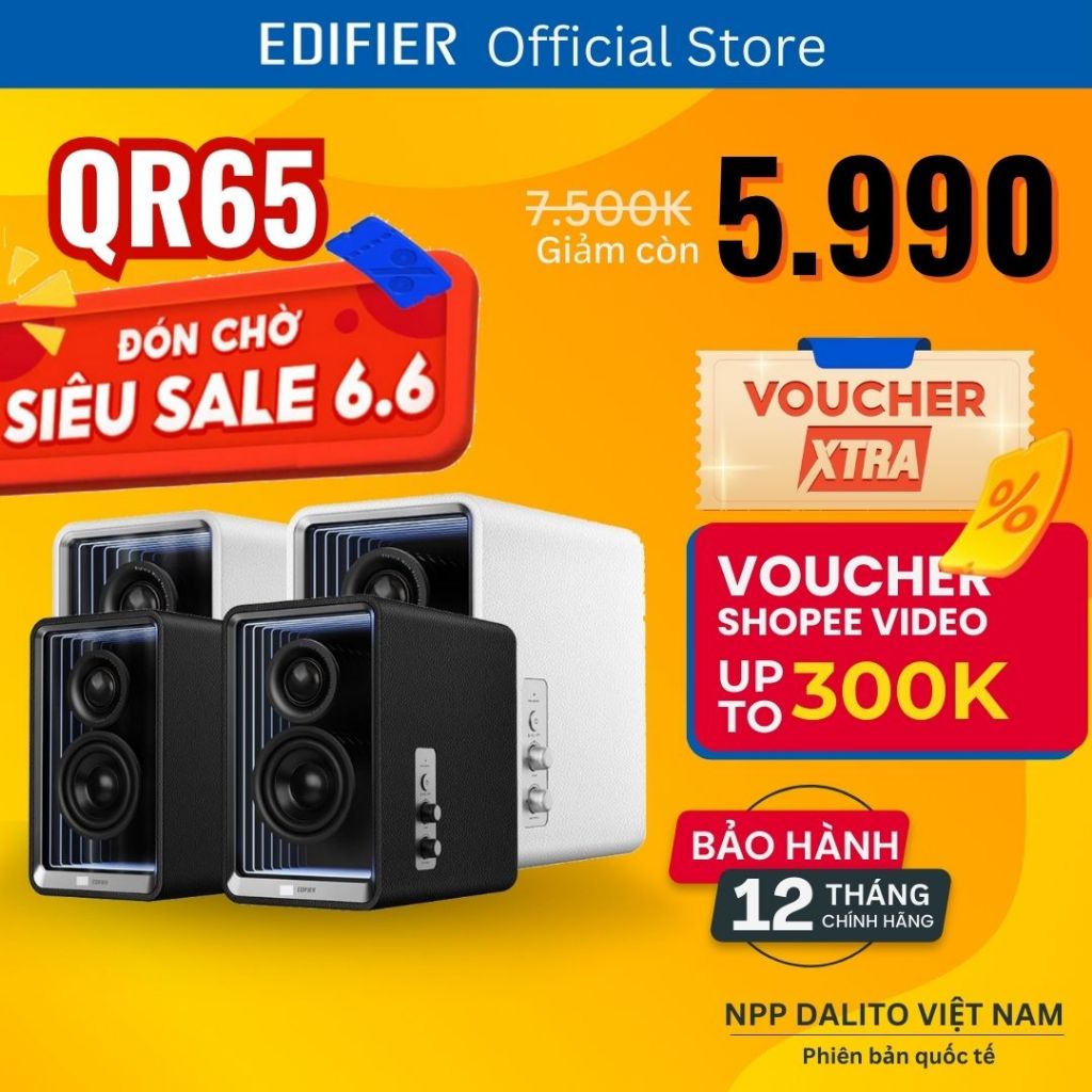 Loa Edifier QR65 Loa kiểm âm 70W, Bluetooth 5.3 Hires Audio, Hiệu ứng LED RGB, Sạc nhanh GaN 65W - Hàng chính hãng