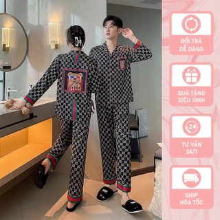 Đồ bộ ngủ Pyjama lụa tơ tay dài quần dài couple Bear