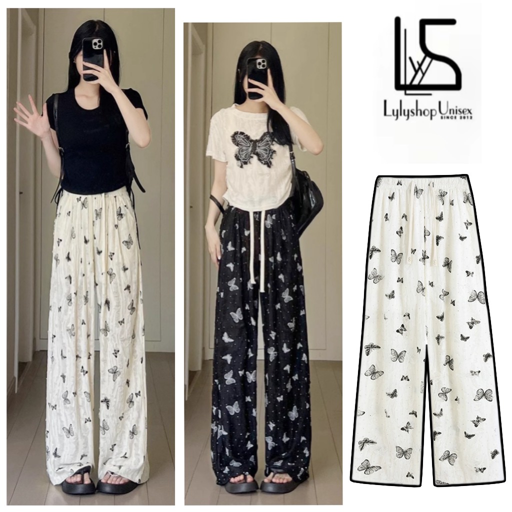 Quần ống rộng đũi rách đính đá LylyshopUnisex chất vải đũi rách đính đá mềm mịn dày dặn dành cho nữ mặc được 4 mùa