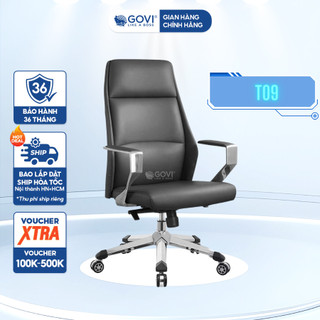 Ghế giám đốc GOVI Titan T09 Da Microfiber sang trọng - Ngả lưng đồng bộ, Lưng ghế cao, Tay vịn bằng thép mạ Crom bọc da