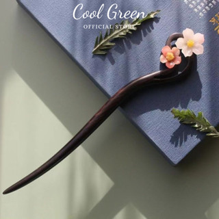 [Kèm Hộp Đựng] Trâm Cài Tóc Bằng Gỗ Đàn Hương Đen Tự Nhiên Đính Hoa Anh Đào Cao Cấp Vip27