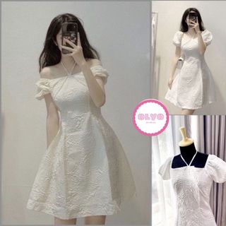 Đầm váy nữ dự tiệc tiểu thư tay bồng hở vai mặc 2 kiểu