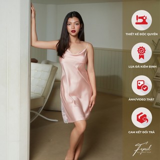 Đầm lụa cổ đổ phối ren fepril luxe lace draped dress