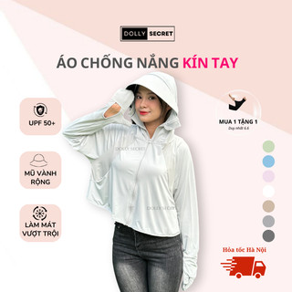 Áo Chống Nắng Kín Tay Chất Su Lạnh DOLLY SECRET UPF50+ Mũ Vành Rộng Tháo Rời A53