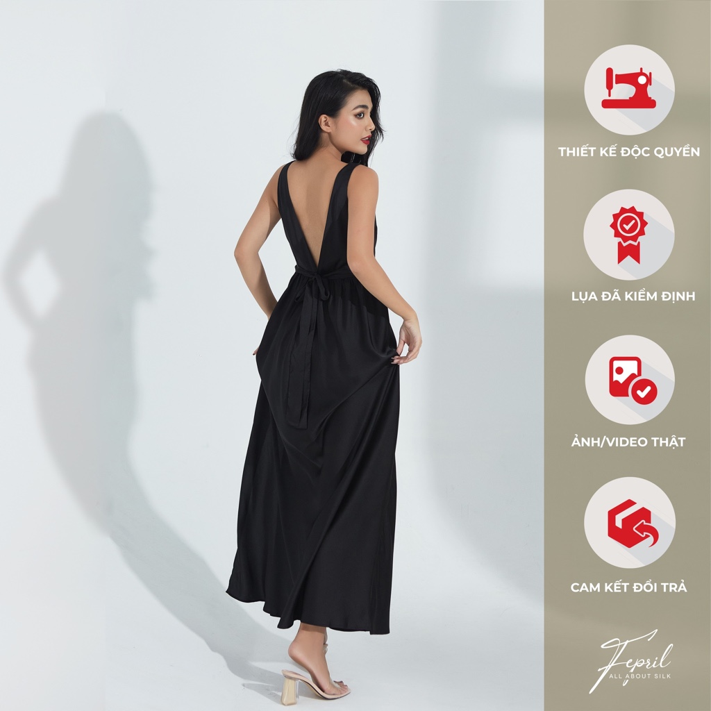 Đầm lụa hở lưng V FEPRIL Glam Night Silk dress